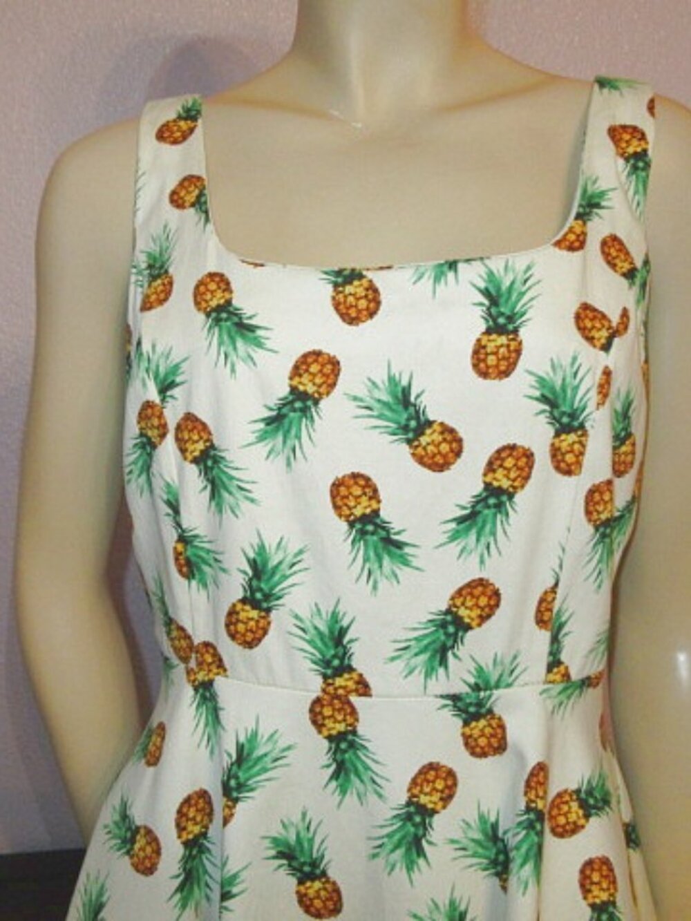 Vtg 50s Style Swing Dress Size L Pineapple Fit & Flare Tradwife Rockabilly Retro - Picture 2 of 10
